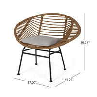 Outdoor Accent Chair Set of 2, Beige, Basket Brown Faux Rattan, Black - BM326975