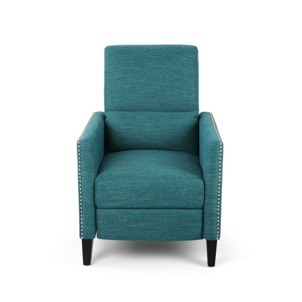 Davy Pushback Recliner Chair, Nailhead Trim, Birch Wood, Teal Fabric - BM326976
