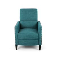 Davy Pushback Recliner Chair, Nailhead Trim, Birch Wood, Teal Fabric - BM326976