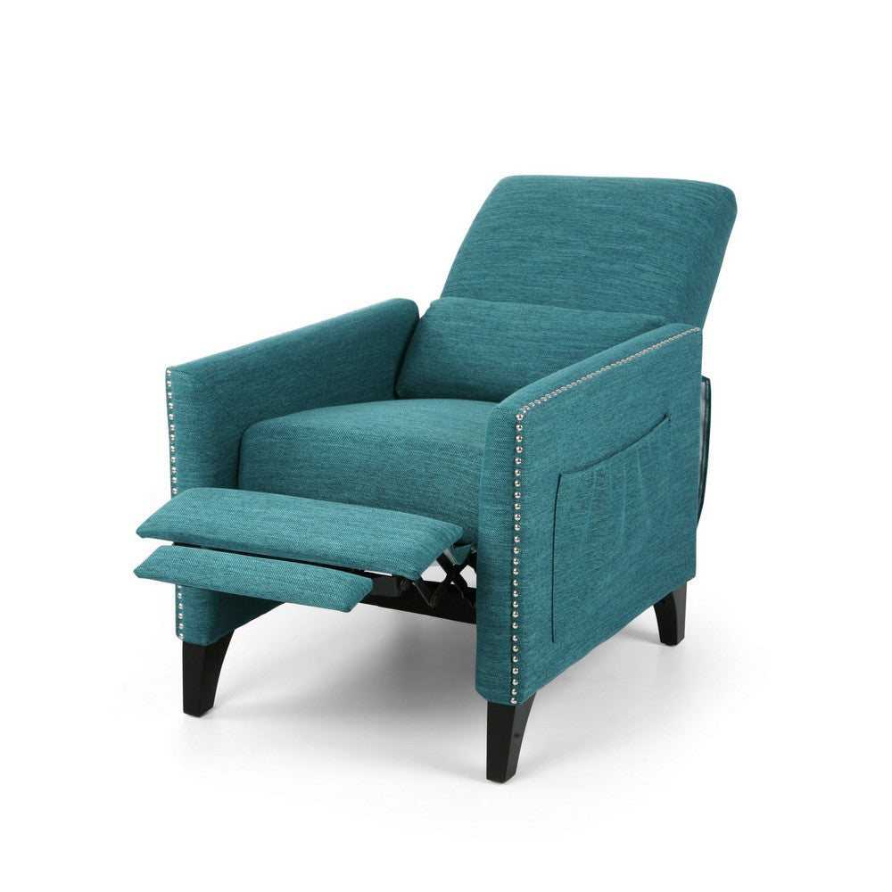 Davy Pushback Recliner Chair, Nailhead Trim, Birch Wood, Teal Fabric - BM326976