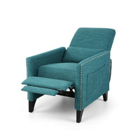 Davy Pushback Recliner Chair, Nailhead Trim, Birch Wood, Teal Fabric - BM326976