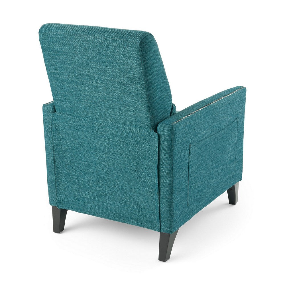 Davy Pushback Recliner Chair, Nailhead Trim, Birch Wood, Teal Fabric - BM326976