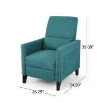 Davy Pushback Recliner Chair, Nailhead Trim, Birch Wood, Teal Fabric - BM326976