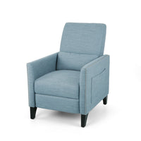 Davy Pushback Recliner Chair, Nailhead Trim, Birch Wood, Blue Fabric - BM326977