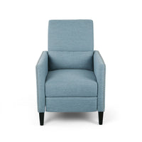 Davy Pushback Recliner Chair, Nailhead Trim, Birch Wood, Blue Fabric - BM326977