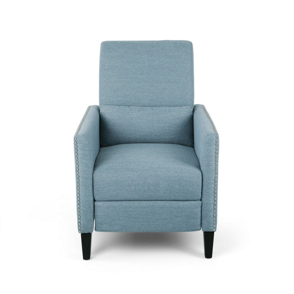 Davy Pushback Recliner Chair, Nailhead Trim, Birch Wood, Blue Fabric - BM326977