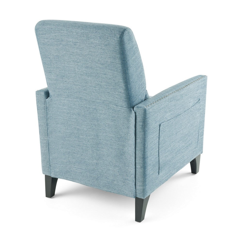 Davy Pushback Recliner Chair, Nailhead Trim, Birch Wood, Blue Fabric - BM326977