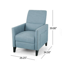 Davy Pushback Recliner Chair, Nailhead Trim, Birch Wood, Blue Fabric - BM326977