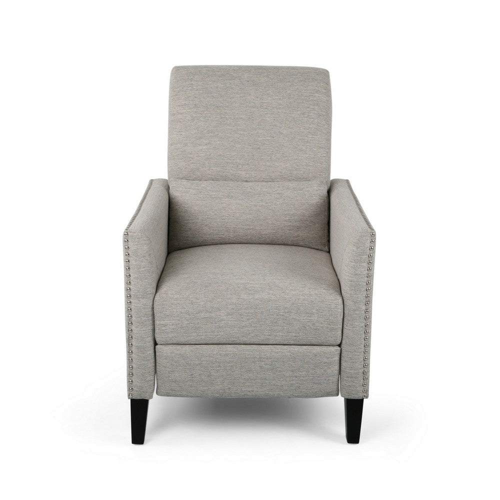 Davy Pushback Recliner Chair, Nailhead Trim, Birch Wood, Gray Fabric - BM326978