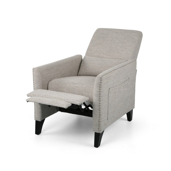 Davy Pushback Recliner Chair, Nailhead Trim, Birch Wood, Gray Fabric - BM326978