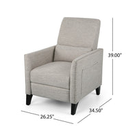 Davy Pushback Recliner Chair, Nailhead Trim, Birch Wood, Gray Fabric - BM326978