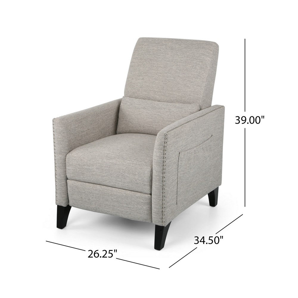 Davy Pushback Recliner Chair, Nailhead Trim, Birch Wood, Gray Fabric - BM326978