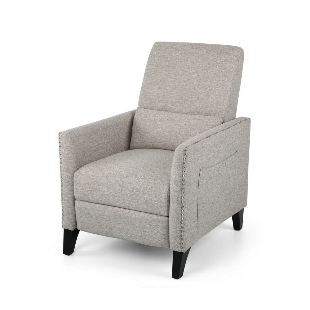 Davy Pushback Recliner Chair, Nailhead Trim, Birch Wood, Gray Fabric - BM326978
