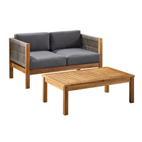 2pc Outdoor Loveseat Coffee Table Set, Brown Acacia Wood, Dark Gray - BM326979