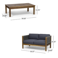 2pc Outdoor Loveseat Coffee Table Set, Brown Acacia Wood, Dark Gray - BM326979
