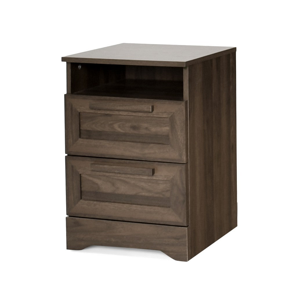 Vinie Nightstand, 2 Drawers and Open Top, 23 Inch Dark Brown Faux Wood - BM326982