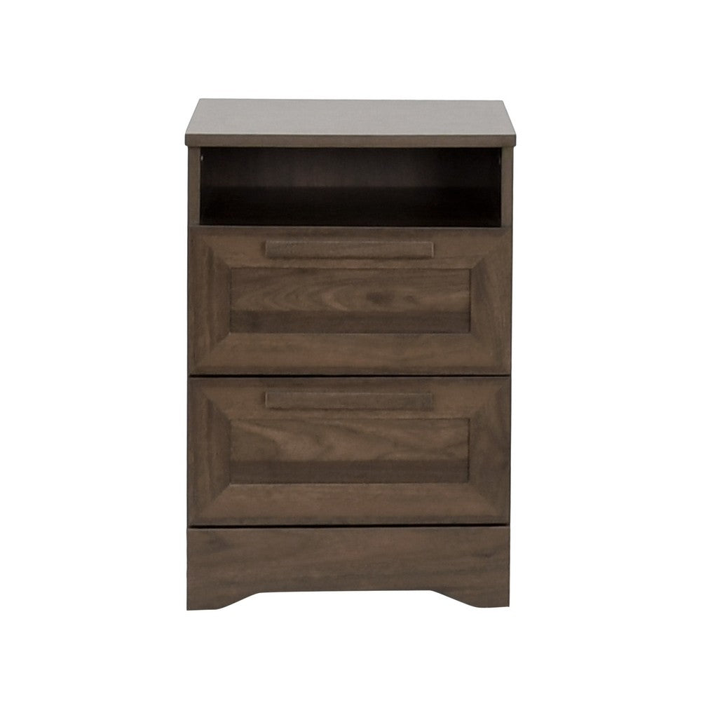 Vinie Nightstand, 2 Drawers and Open Top, 23 Inch Dark Brown Faux Wood - BM326982