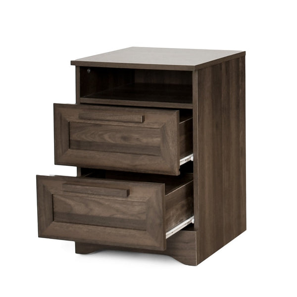 Vinie Nightstand, 2 Drawers and Open Top, 23 Inch Dark Brown Faux Wood - BM326982