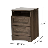 Vinie Nightstand, 2 Drawers and Open Top, 23 Inch Dark Brown Faux Wood - BM326982