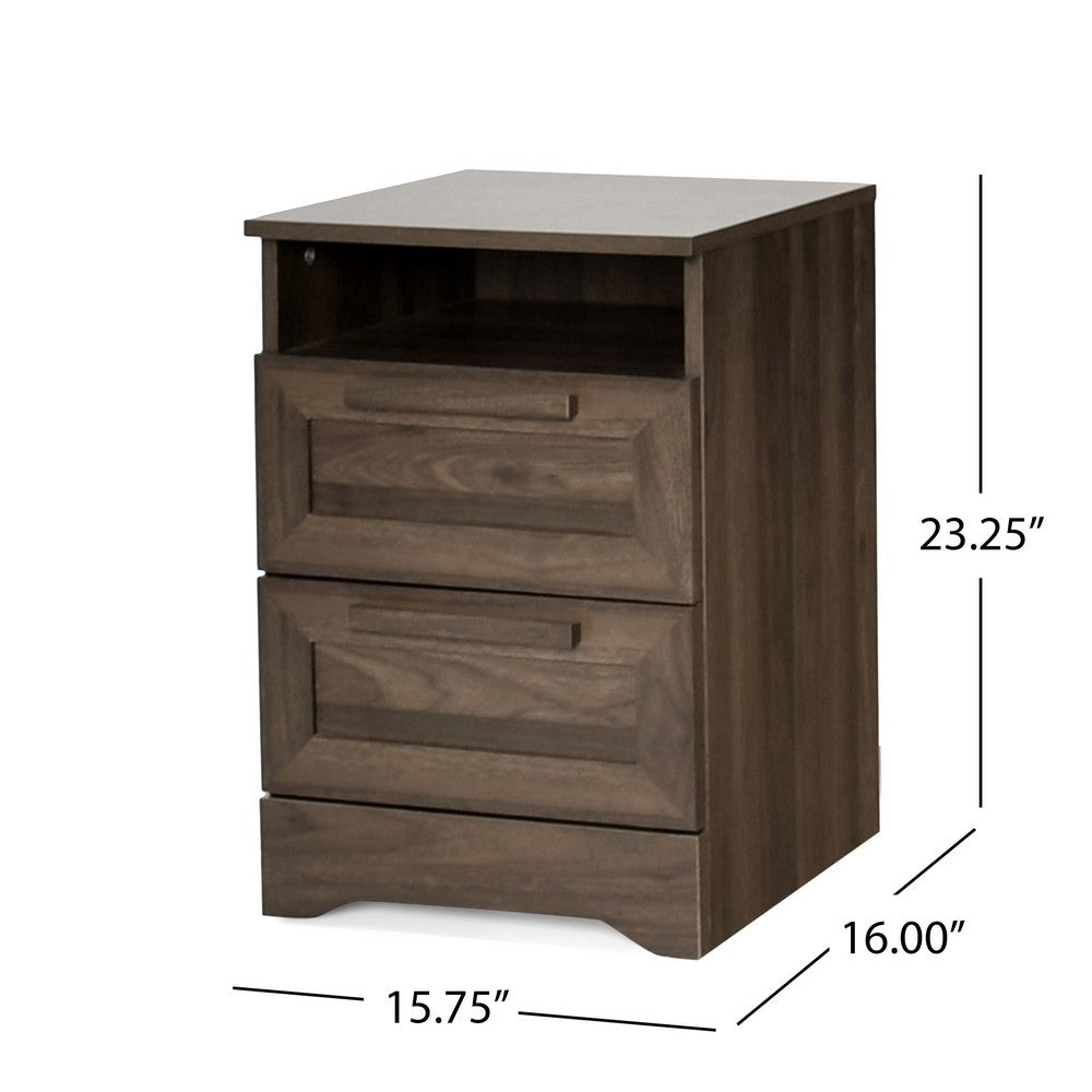 Vinie Nightstand, 2 Drawers and Open Top, 23 Inch Dark Brown Faux Wood - BM326982
