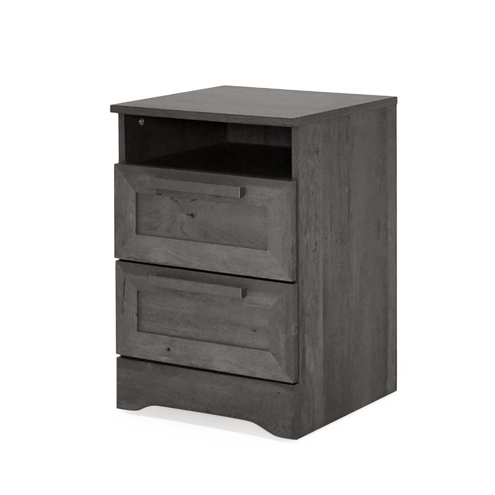 Vinie Nightstand, 2 Drawers and Open Top, 23 Inch Dark Gray Faux Wood - BM326983