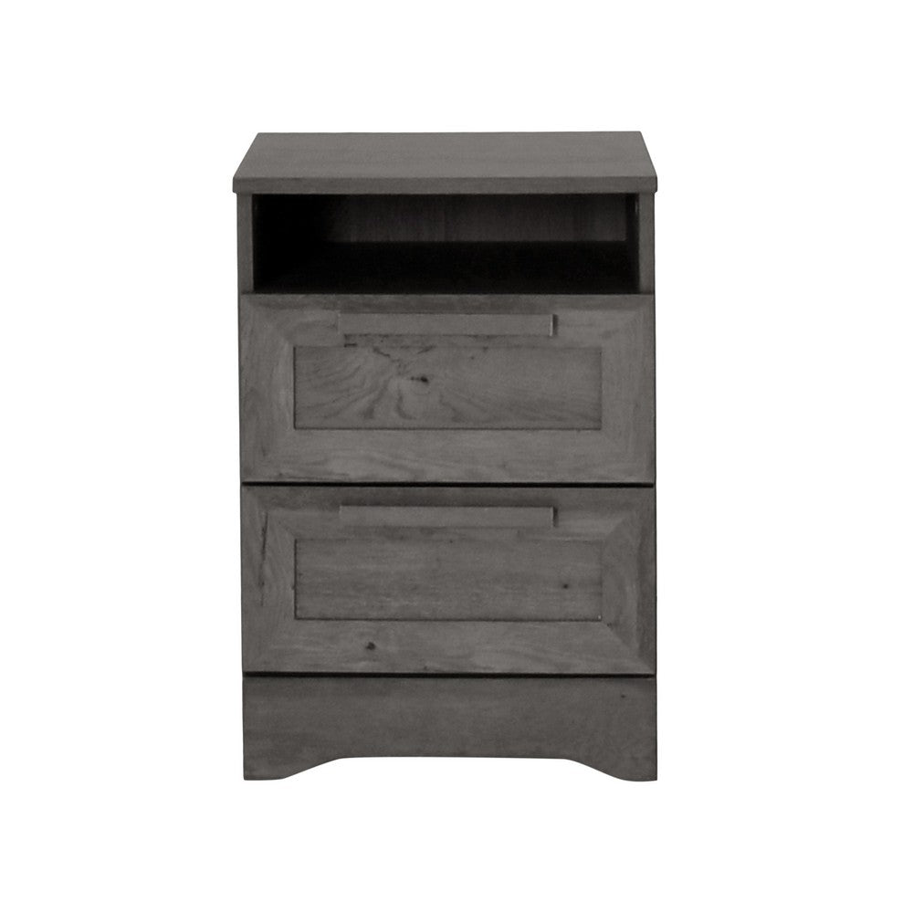 Vinie Nightstand, 2 Drawers and Open Top, 23 Inch Dark Gray Faux Wood - BM326983