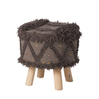 Footstool Ottoman, Handcrafted Boho Design, Brown Woven Seat, Wood - BM326989