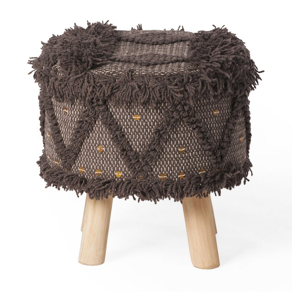 Footstool Ottoman, Handcrafted Boho Design, Brown Woven Seat, Wood - BM326989