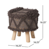 Footstool Ottoman, Handcrafted Boho Design, Brown Woven Seat, Wood - BM326989