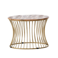 Coffee Table, Gold Hourglass Metal Base, 25 Inch Round Mango Wood Top - BM326994