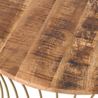 Coffee Table, Gold Hourglass Metal Base, 25 Inch Round Mango Wood Top - BM326994
