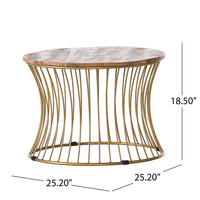 Coffee Table, Gold Hourglass Metal Base, 25 Inch Round Mango Wood Top - BM326994