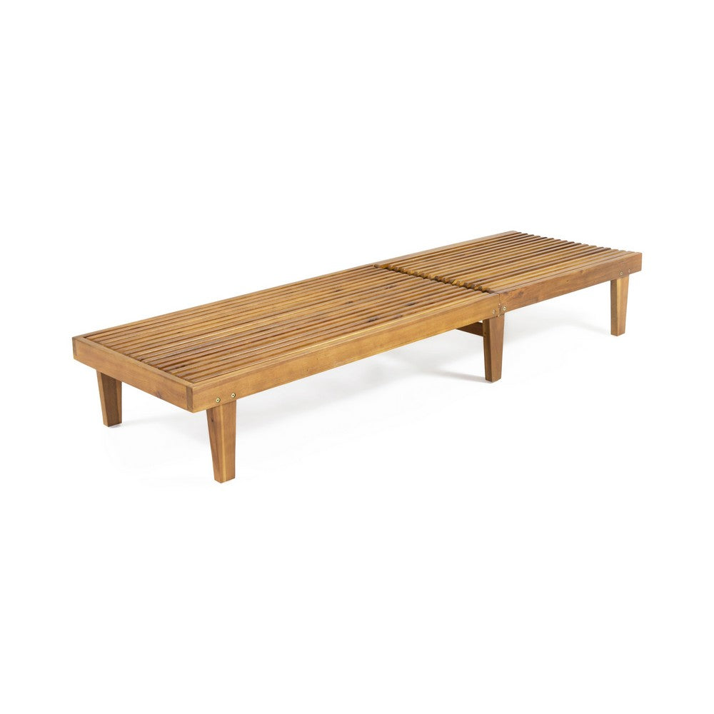 Pina Outdoor Chaise Lounger, 79 Inch, Slatted Acacia Wood, Brown - BM326999