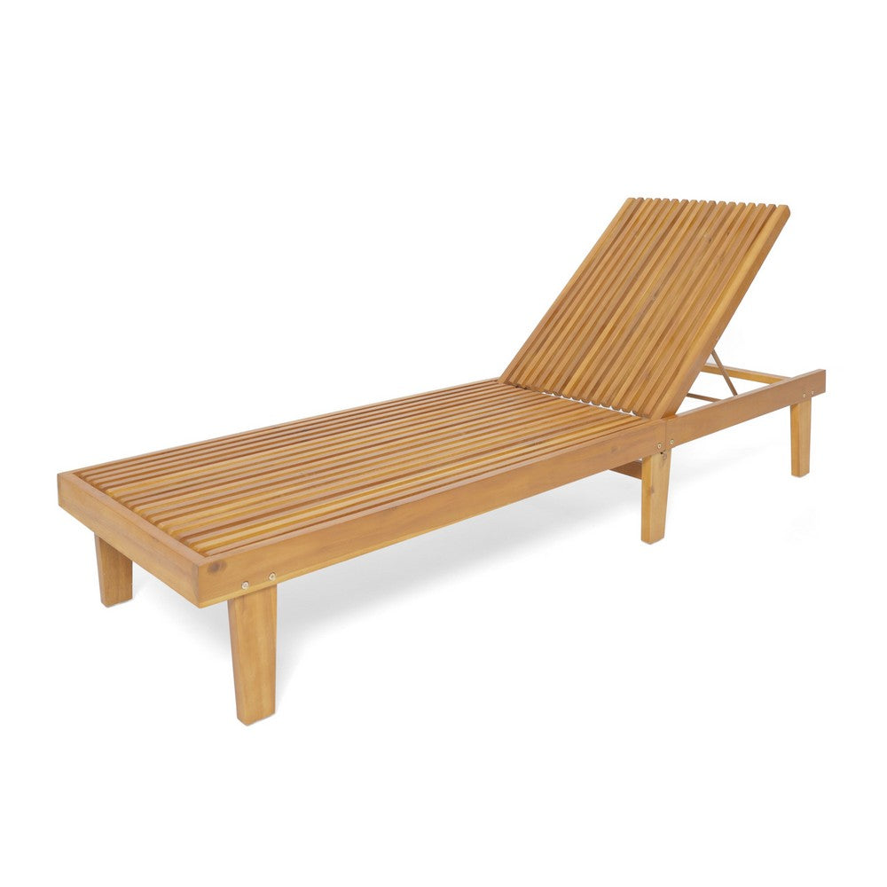 Pina Outdoor Chaise Lounger, 79 Inch, Slatted Acacia Wood, Brown - BM326999