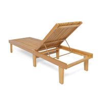 Pina Outdoor Chaise Lounger, 79 Inch, Slatted Acacia Wood, Brown - BM326999