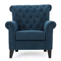 Koni Accent Chair, Button Diamond Tufted, Blue Fabric, Rolled Arms - BM327002