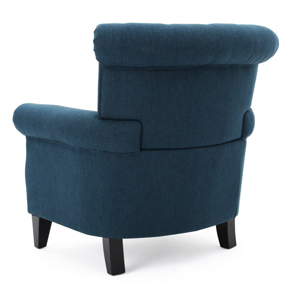 Koni Accent Chair, Button Diamond Tufted, Blue Fabric, Rolled Arms - BM327002