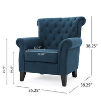 Koni Accent Chair, Button Diamond Tufted, Blue Fabric, Rolled Arms - BM327002