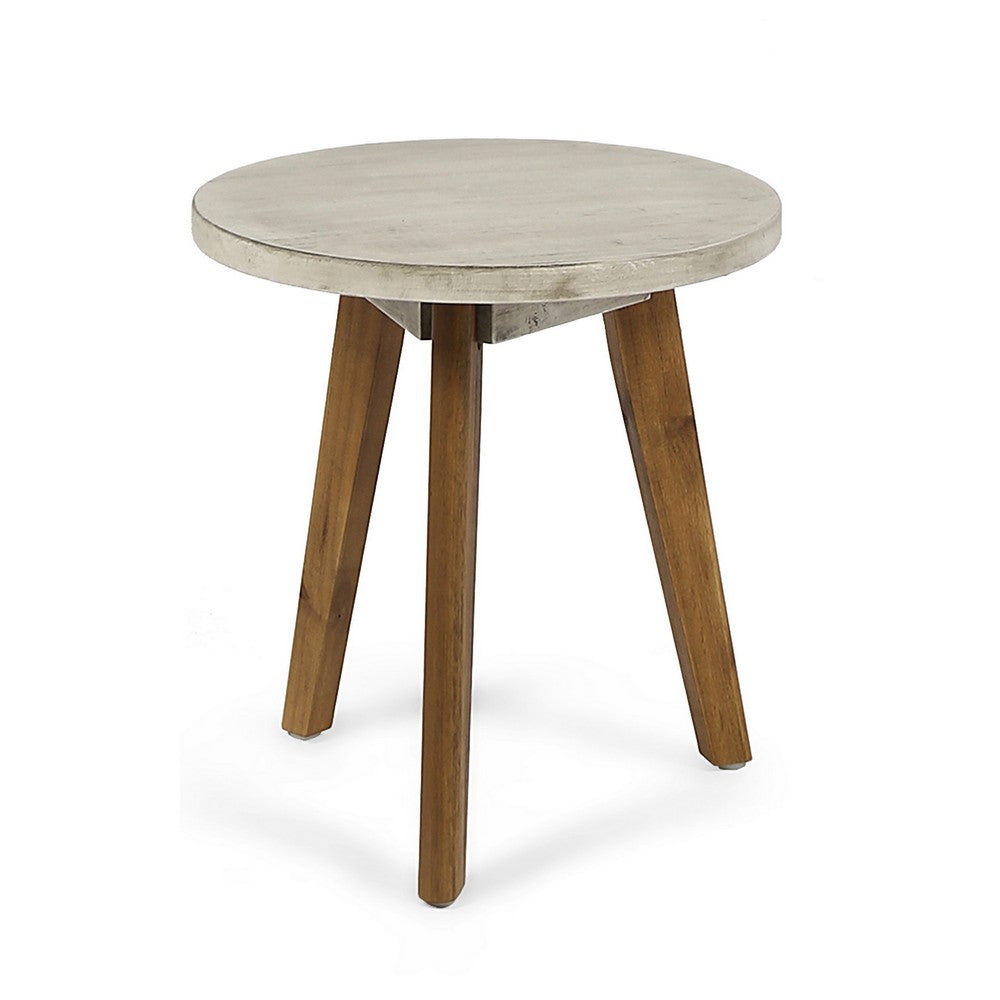 Ina Side End Table, Angled Legs, 16 Inch Round Gray Top, Acacia Wood - BM327003