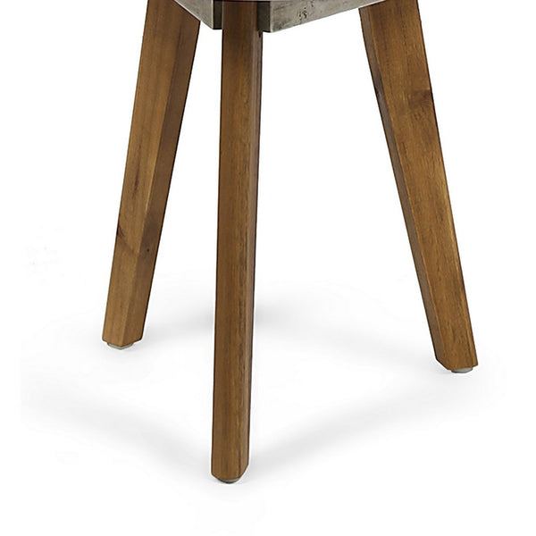 Ina Side End Table, Angled Legs, 16 Inch Round Gray Top, Acacia Wood - BM327003