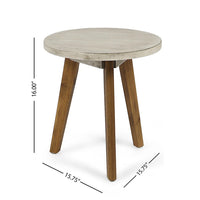 Ina Side End Table, Angled Legs, 16 Inch Round Gray Top, Acacia Wood - BM327003
