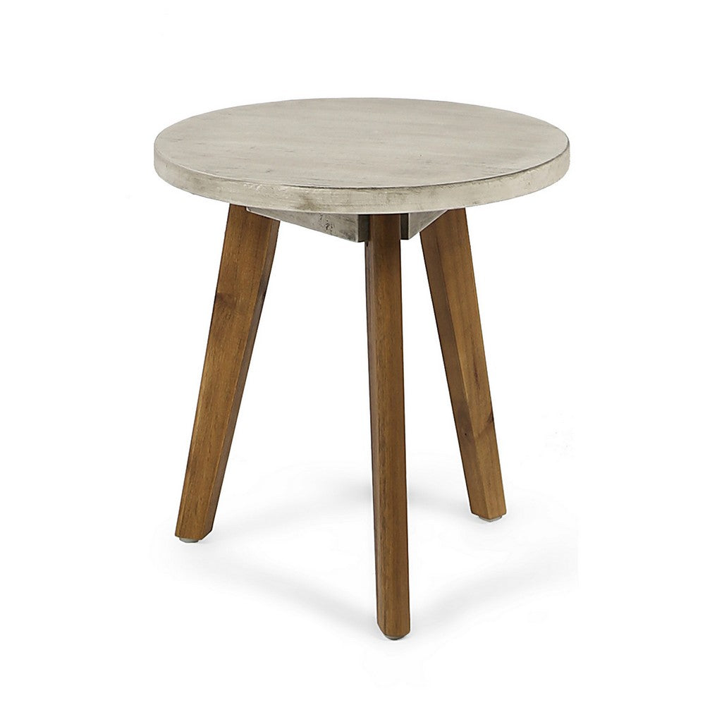 Ina Side End Table, Angled Legs, 16 Inch Round Gray Top, Acacia Wood - BM327003