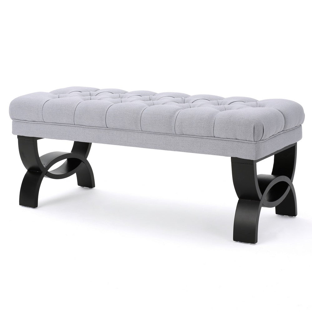 Riam Ottoman Bench, 41 Inch, Button Tufted, Rounded Birch Wood Legs - BM327004