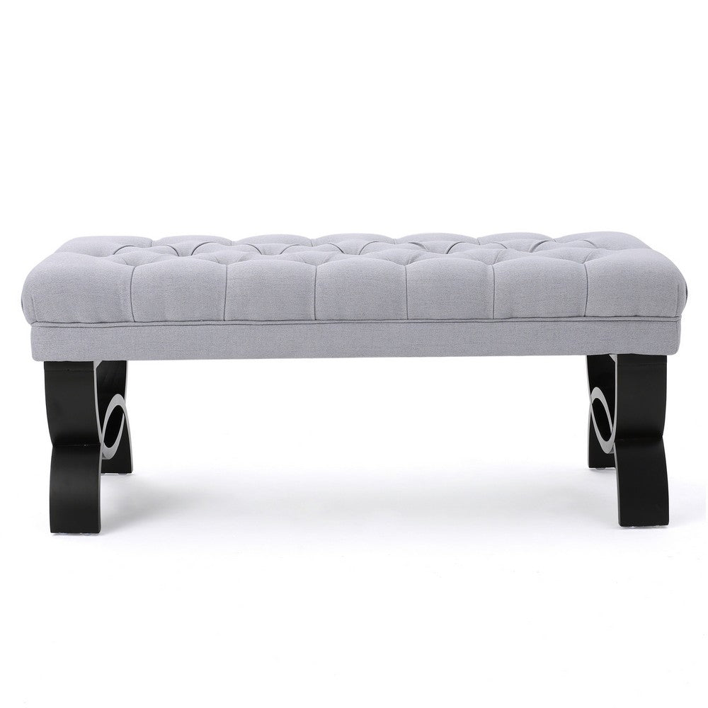 Riam Ottoman Bench, 41 Inch, Button Tufted, Rounded Birch Wood Legs - BM327004