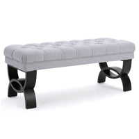 Riam Ottoman Bench, 41 Inch, Button Tufted, Rounded Birch Wood Legs - BM327004