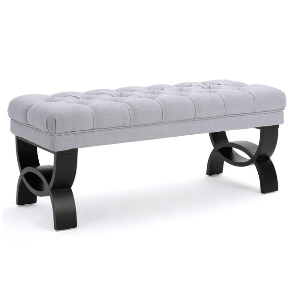 Riam Ottoman Bench, 41 Inch, Button Tufted, Rounded Birch Wood Legs - BM327004