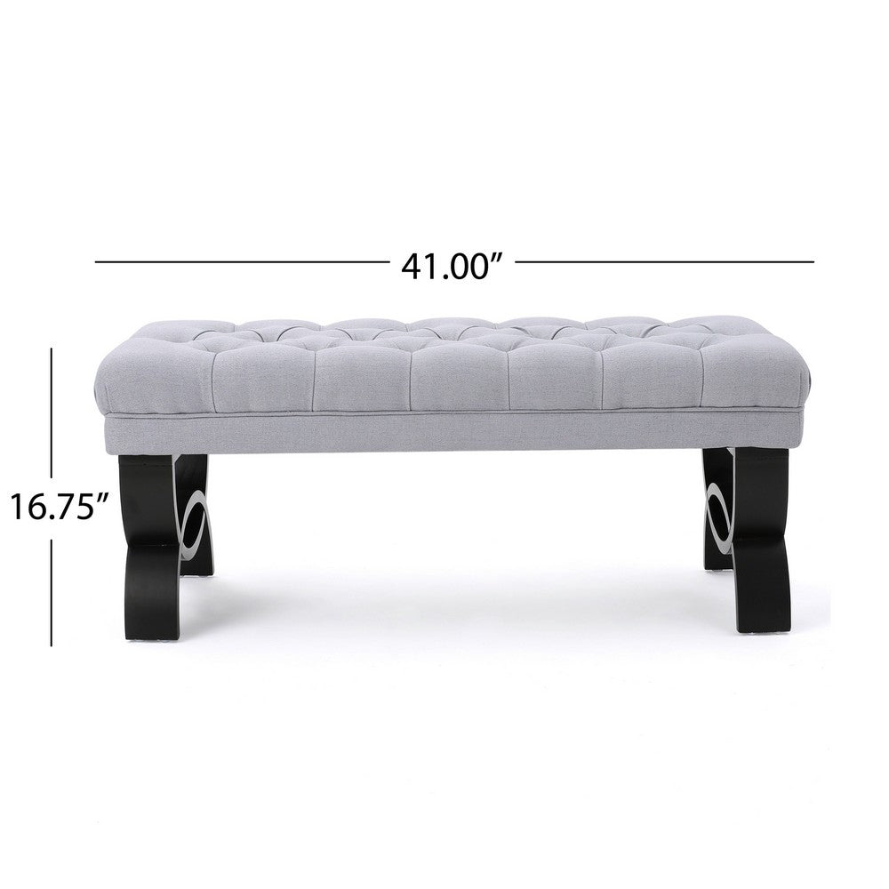 Riam Ottoman Bench, 41 Inch, Button Tufted, Rounded Birch Wood Legs - BM327004