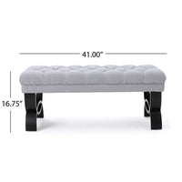 Riam Ottoman Bench, 41 Inch, Button Tufted, Rounded Birch Wood Legs - BM327004