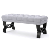 Riam Ottoman Bench, 41 Inch, Button Tufted, Rounded Birch Wood Legs - BM327004