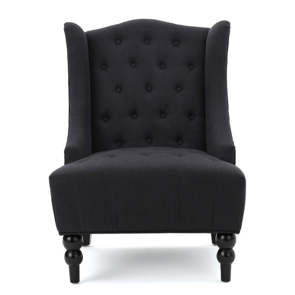 Tesy Accent Club Chair, Wingback Design, Button Tufted Gray Fabric - BM327005